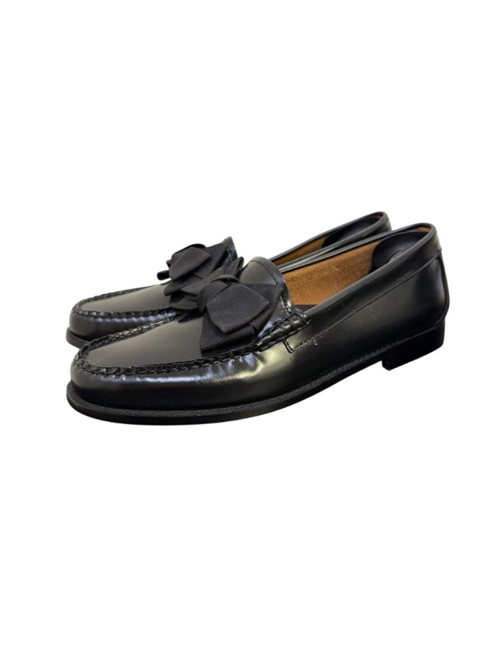 G.H. Bass Weejuns Black Leather Bow Loafers Size 10 - Picture 2 of 7